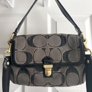 Black/gray Coach signature canvas shoulder/crossbody bag, used, great condition